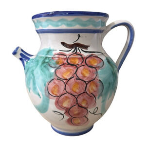 Vintage Vietri Hand Painted  Wine Jug Ceramic Vino Pitcher Made in Italy
